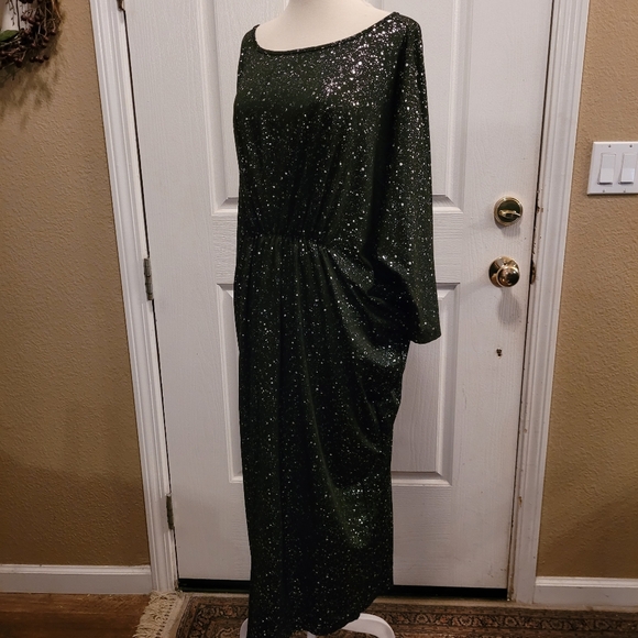 Black batwing sleeve dress sparkly party black silver shiny size 3X 3XL sexy - Picture 4 of 8